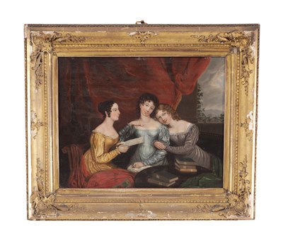 Lot 850 - A 19TH CENTURY OIL ON BOARD DEPICTING THE BRONTE SISTERS