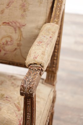 Lot 1206 - A PAIR OF 18TH CENTURY FRENCH CARVED GILT GESSO ARMCHAIRS UPHOLSTERED IN AUBUSSON TAPESTRIES