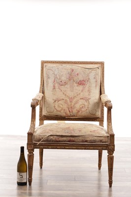Lot 1206 - A PAIR OF 18TH CENTURY FRENCH CARVED GILT GESSO ARMCHAIRS UPHOLSTERED IN AUBUSSON TAPESTRIES