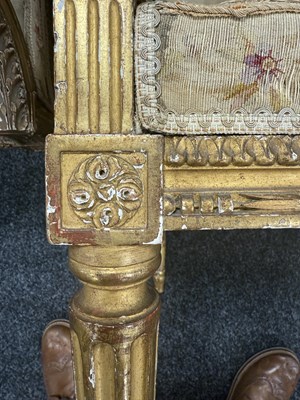 Lot 1206 - A PAIR OF 18TH CENTURY FRENCH CARVED GILT GESSO ARMCHAIRS UPHOLSTERED IN AUBUSSON TAPESTRIES