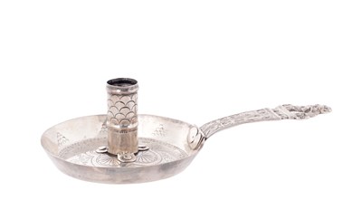 Lot 460 - AN 18TH CENTURY CONTINENTAL SILVER CHAMBERSTICK