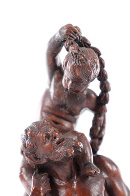 Lot 738 - AN 18TH CENTURY FLEMISH CARVED FRUITWOOD FIGURAL SCULPTURE OF YOUNG BACCHUS AND A FAUN