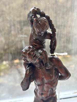 Lot 738 - AN 18TH CENTURY FLEMISH CARVED FRUITWOOD FIGURAL SCULPTURE OF YOUNG BACCHUS AND A FAUN