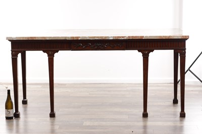 Lot 1205 - A GEORGE III MAHOGANY BREAKFRONT SERVING TABLE