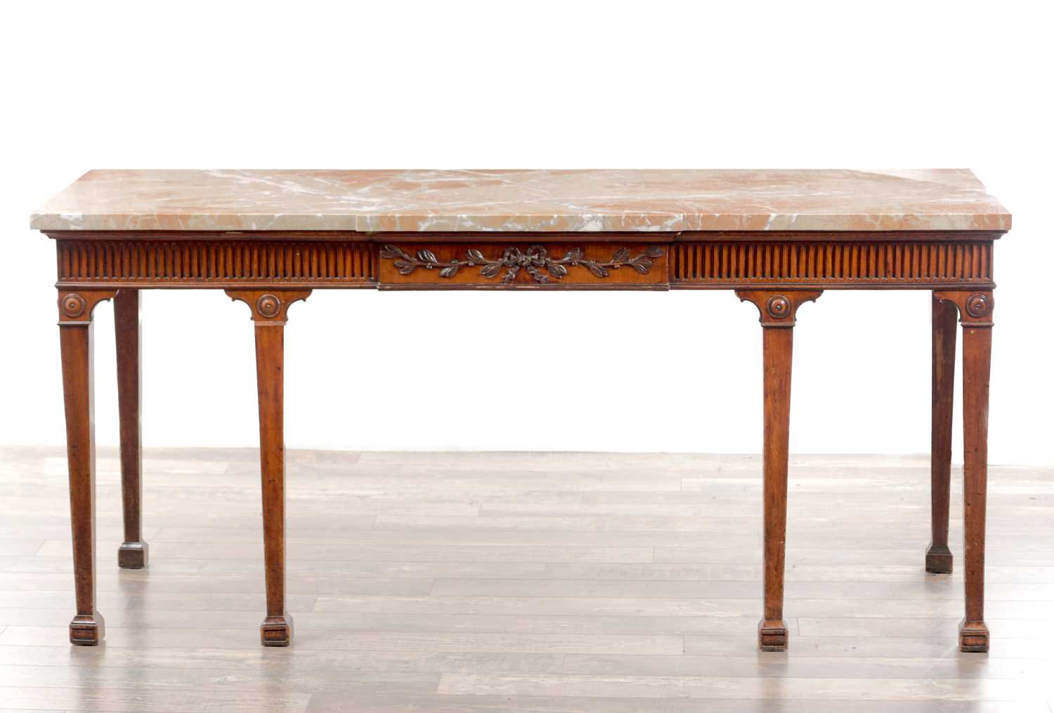 Lot 1205 - A GEORGE III MAHOGANY BREAKFRONT SERVING TABLE
