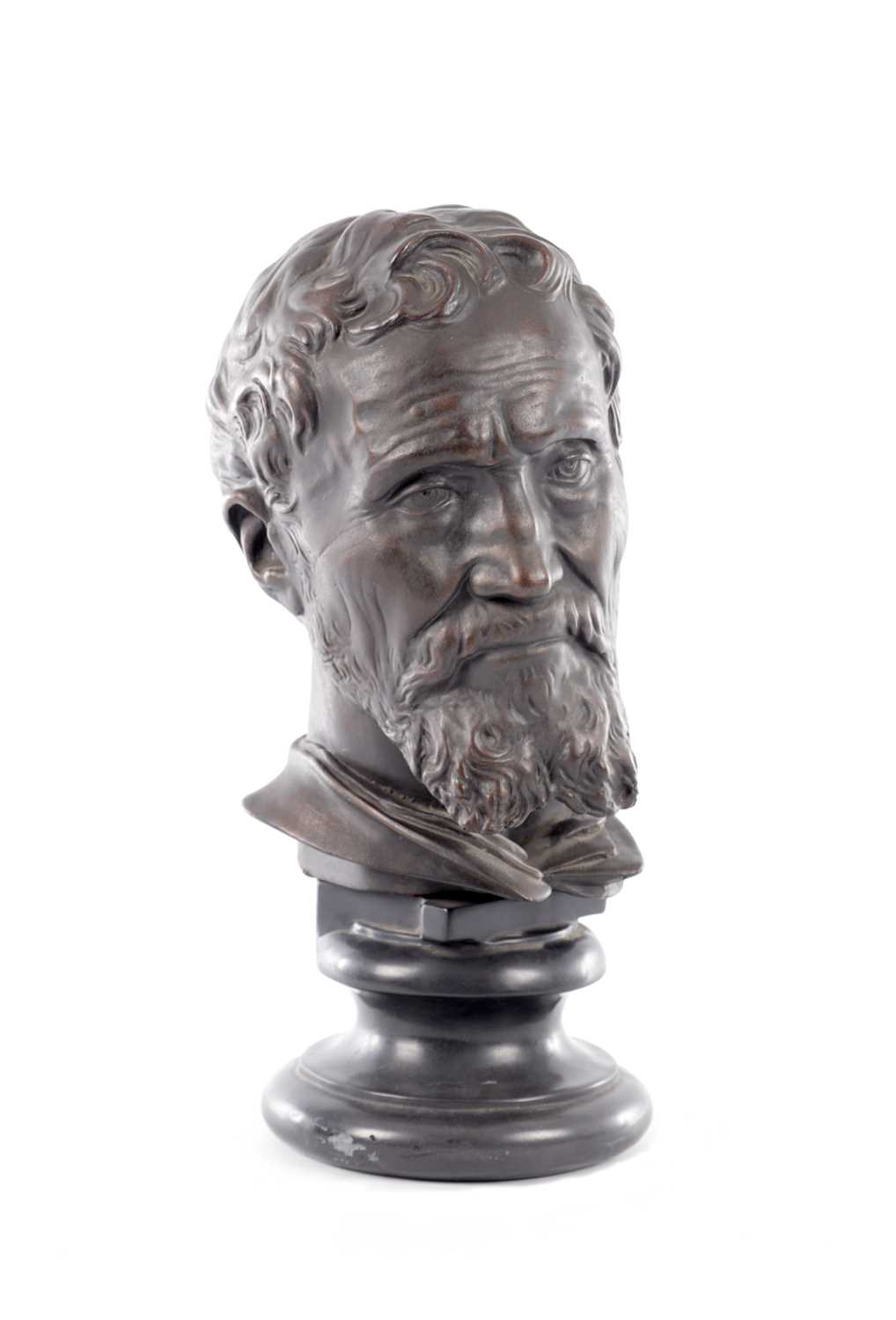 Lot 638 - A 19TH CENTURY BRONZED METAL BUST OF MICHELANGELO BUONARROTI