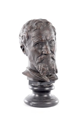 Lot 638 - A 19TH CENTURY BRONZED METAL BUST OF MICHELANGELO BUONARROTI
