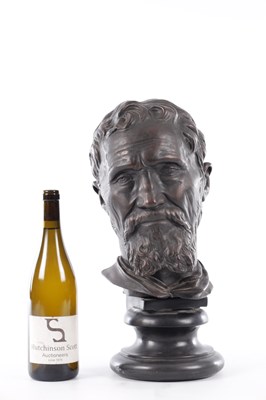 Lot 638 - A 19TH CENTURY BRONZED METAL BUST OF MICHELANGELO BUONARROTI