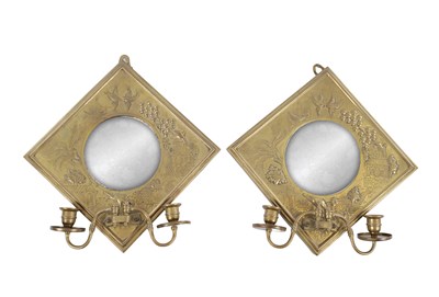 Lot 82 - A PAIR OF LATE 19TH CENTURY MIRRORED BRASS WALL SCONCES