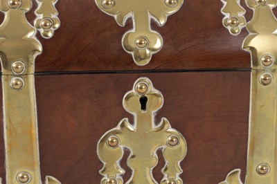 Lot 183 - A 19TH CENTURY BRASS BOUND LANCET TOP STATIONARY BOX