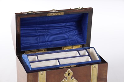 Lot 183 - A 19TH CENTURY BRASS BOUND LANCET TOP STATIONARY BOX