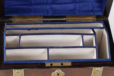 Lot 183 - A 19TH CENTURY BRASS BOUND LANCET TOP STATIONARY BOX