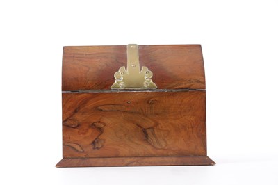 Lot 183 - A 19TH CENTURY BRASS BOUND LANCET TOP STATIONARY BOX