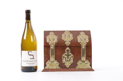 Lot 183 - A 19TH CENTURY BRASS BOUND LANCET TOP STATIONARY BOX