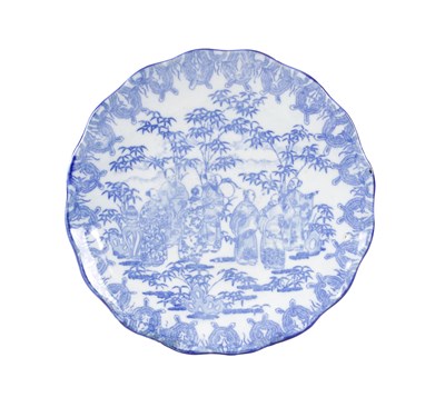 Lot 69 - A JAPANESE PORCELAIN SEVEN WORTHIES OF BAMBOO ROVE SCENE PLATE