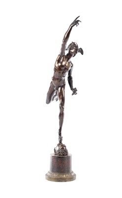Lot 622 - AFTER GIAMBOLOGNA’S. A 19TH CENTURY BRONZE SCULPTURE OF FLYING MERCURY