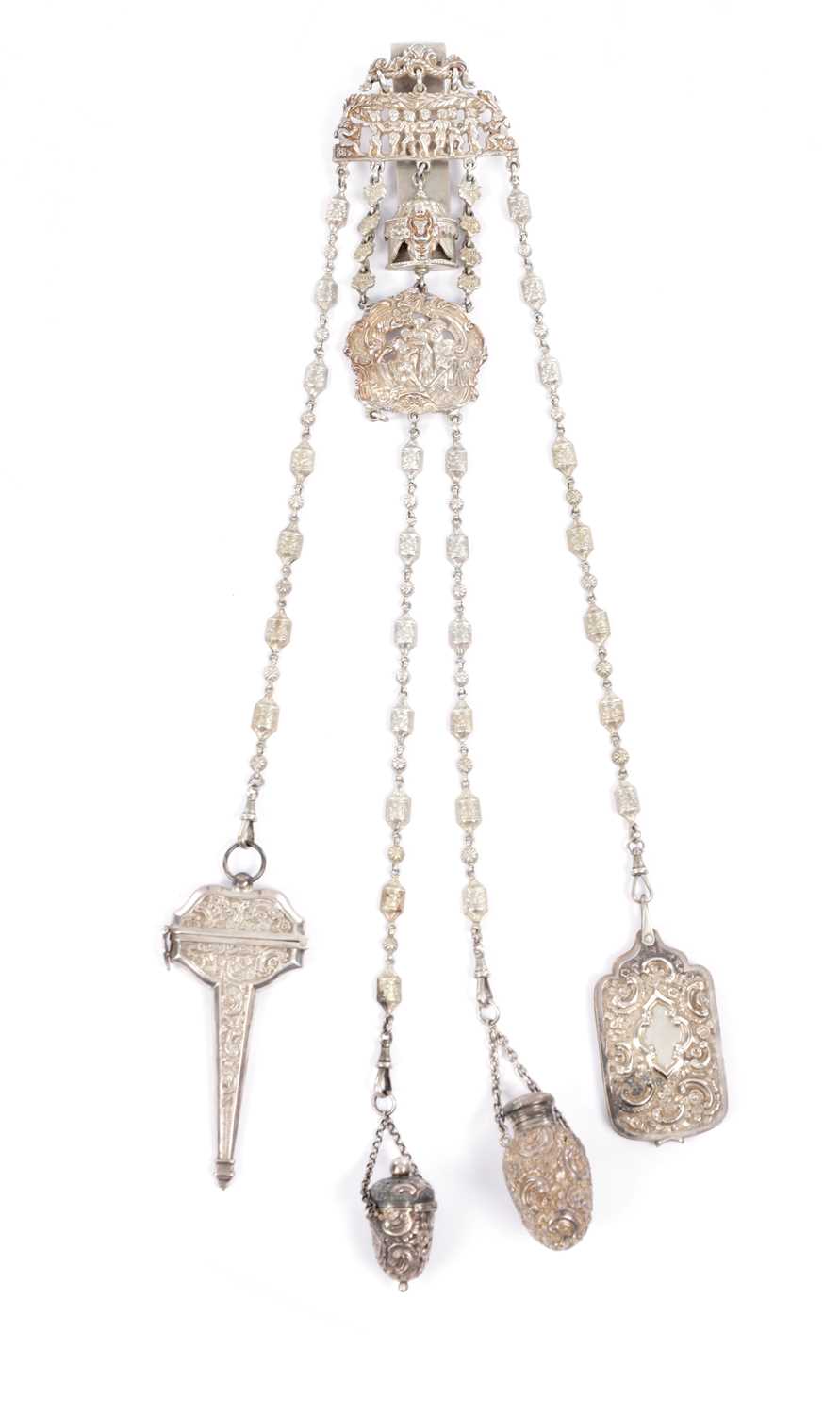 Lot 368 - A VICTORIAN SILVER CHATELAINE