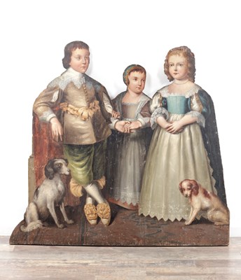 Lot 858 - A GEORGE III OIL ON PANEL OF THE THREE ELDEST CHILDREN OF KING CHARLES I AFTER ANTHONY VAN DYCK