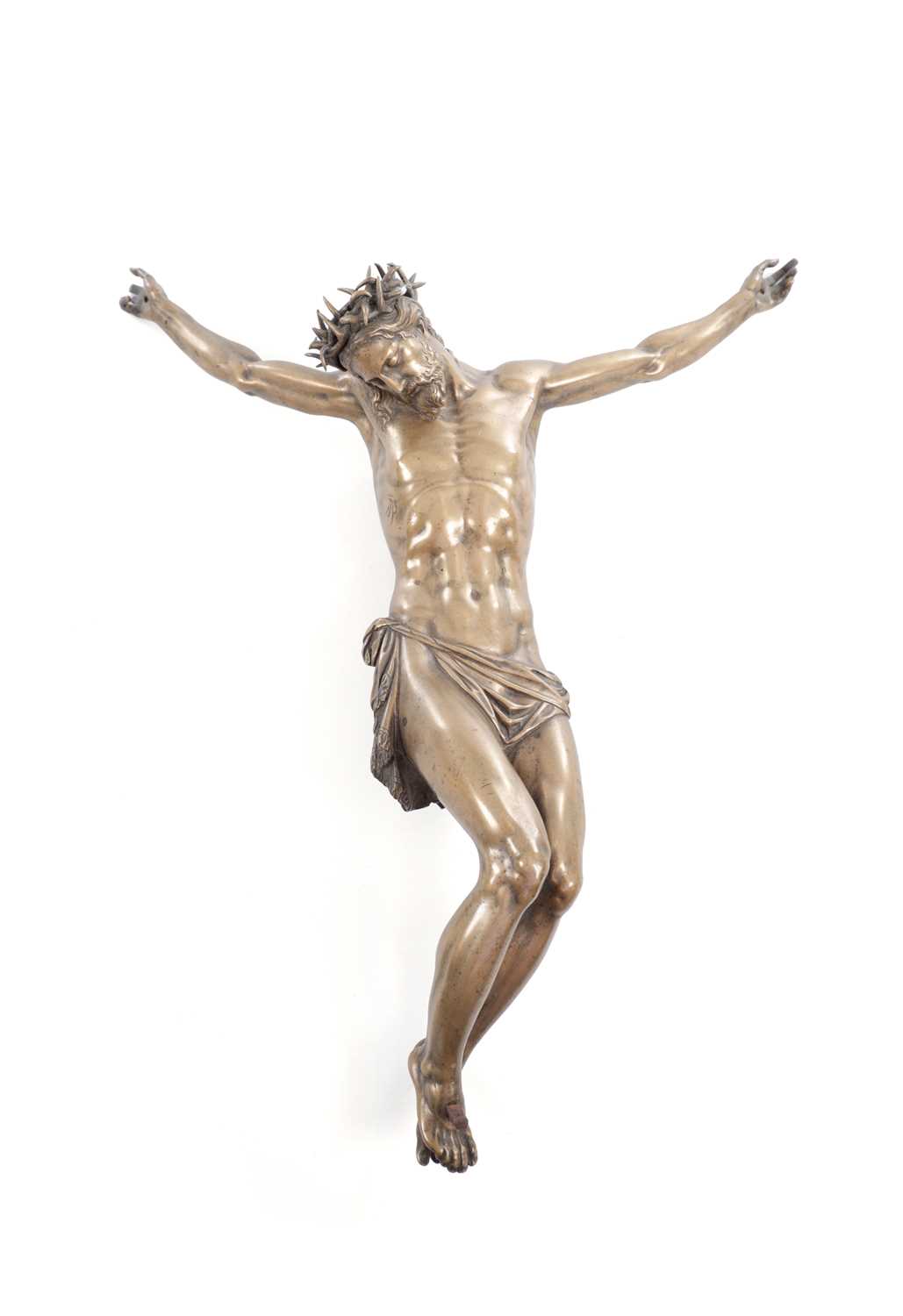 Lot 522 - A 17/18TH CENTURY BRONZE SCULPTURE CORPUS CHRISTI OF JESUS CHRIST CRUCIFIED