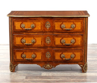 Lot 1136 - A 20TH CENTURY FRENCH LOUIS XVI STYLE INLAID AND ORMOLU MOUNTED COMMODE