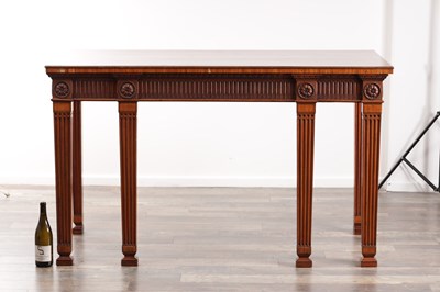 Lot 1152 - IN THE MANNER OF SIR WILLIAM CHAMBERS (1723–1796) CIRCA 1775 A GEORGE III FUSTIC, PADOUK CROSSBANDED AND MARQUETRY SIDE TABLE