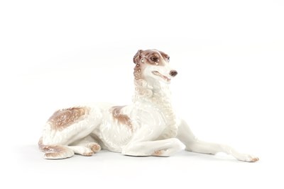 Lot 136 - A NYMPHENBURG PORCELAIN BORZOI DOG PORCELAIN FIGURINE