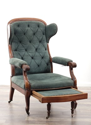 Lot 1146 - A LATE 19TH CENTURY MAHOGANY RECLINING LIBRARY CHAIR BY GAUTIER