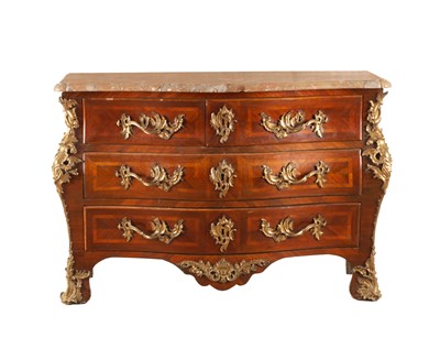 Lot 1341 - PIERRE WALTER MAITRE BEFORE 1738 A LOUIS XV ORMOLU MOUNTED PADOUX AND BOIS SATINE BOMBE COMMODE