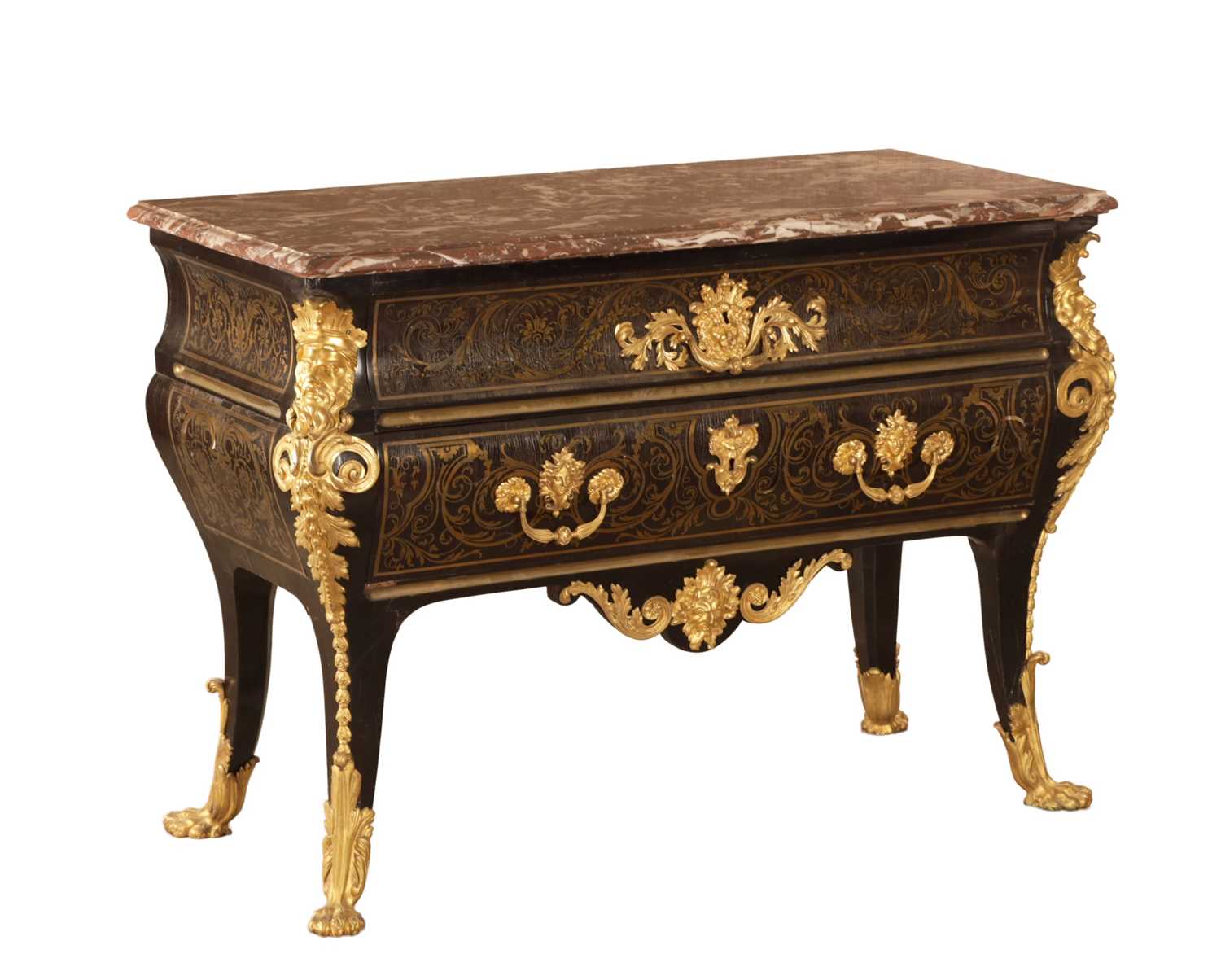 Lot 1193 - IN THE MANNER OF ANDRE-CHARLES BOULLE (1642-1732) A REGENCY FRENCH ORMOLU MOUNTED BOULLE EBONY VENEERED FRENCH COMMODE