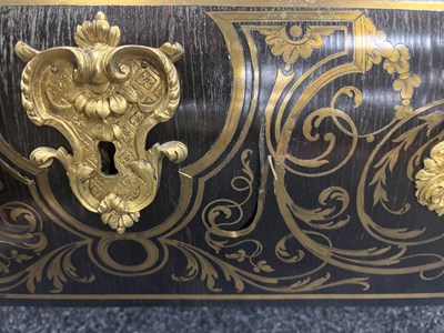 Lot 1193 - IN THE MANNER OF ANDRE-CHARLES BOULLE (1642-1732) A REGENCY FRENCH ORMOLU MOUNTED BOULLE EBONY VENEERED FRENCH COMMODE