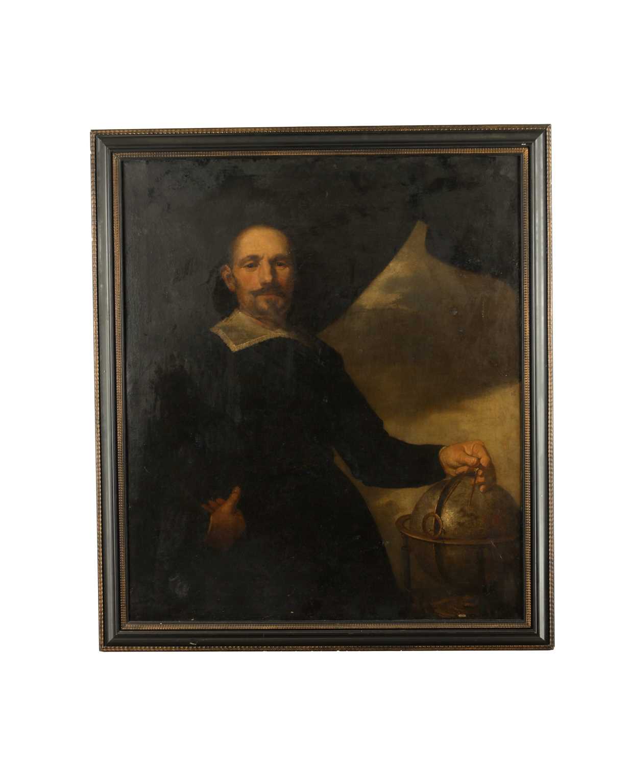 Lot 867 - ANTWERP SCHOOL (17TH CENTURY) OIL OF CANVAS ON A PORTRAIT OF A GENTLEMAN WITH A GLOBE