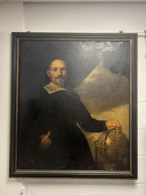 Lot 867 - ANTWERP SCHOOL (17TH CENTURY) OIL OF CANVAS ON A PORTRAIT OF A GENTLEMAN WITH A GLOBE
