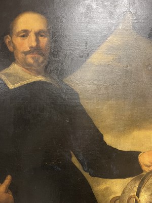 Lot 867 - ANTWERP SCHOOL (17TH CENTURY) OIL OF CANVAS ON A PORTRAIT OF A GENTLEMAN WITH A GLOBE