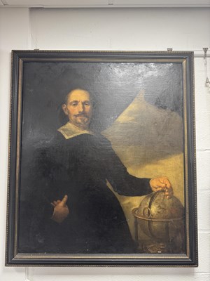 Lot 867 - ANTWERP SCHOOL (17TH CENTURY) OIL OF CANVAS ON A PORTRAIT OF A GENTLEMAN WITH A GLOBE