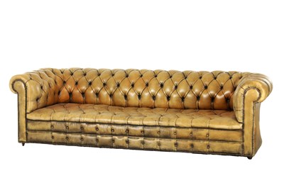 Lot 1131 - AN EARLY 19TH CENTURY OLIVE LEATHER FOUR SEATER CHESTERFIELD SETTEE