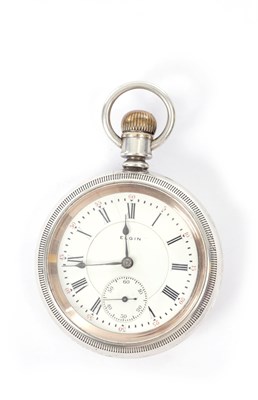 Lot 288 - A LARGE SILVER CASED ELGIN AMERICAN "RAILROAD" OPEN-FACED POCKET WATCH