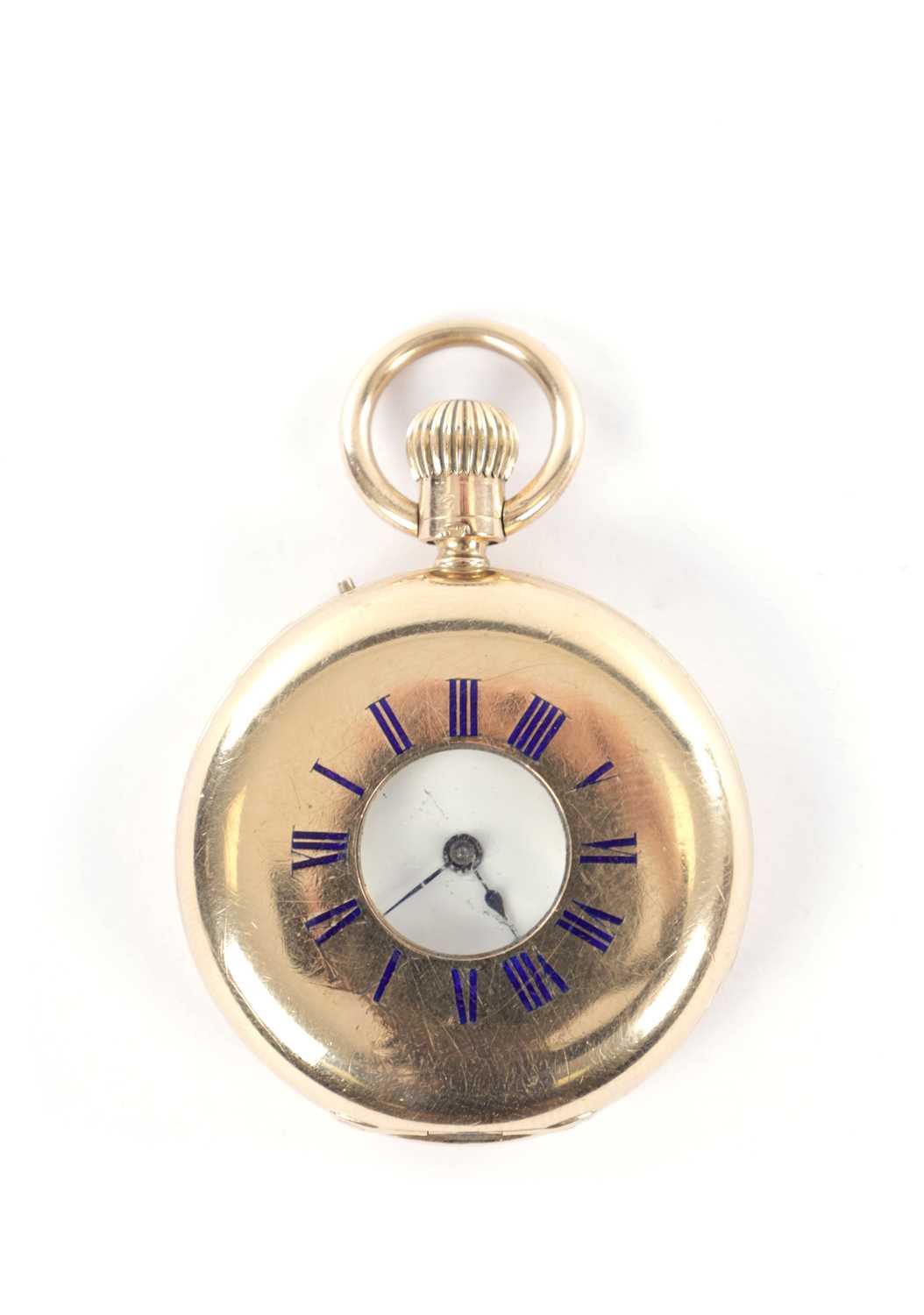 Lot 306 - AN 18CT GOLD HALF HUNTER FOB WATCH