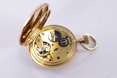 Lot 306 - AN 18CT GOLD HALF HUNTER FOB WATCH