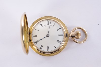 Lot 306 - AN 18CT GOLD HALF HUNTER FOB WATCH