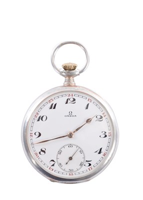 Lot 243 - A SILVER CASED OPEN FACED OMEGA POCKET WATCH