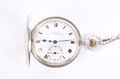 Lot 7 - DENT & KENDAL, LONDON. MAKER TO THE ADMIRALTY. A SILVER DEMI HUNTER POCKET WATCH AND CHAIN