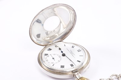 Lot 7 - DENT & KENDAL, LONDON. MAKER TO THE ADMIRALTY. A SILVER DEMI HUNTER POCKET WATCH AND CHAIN