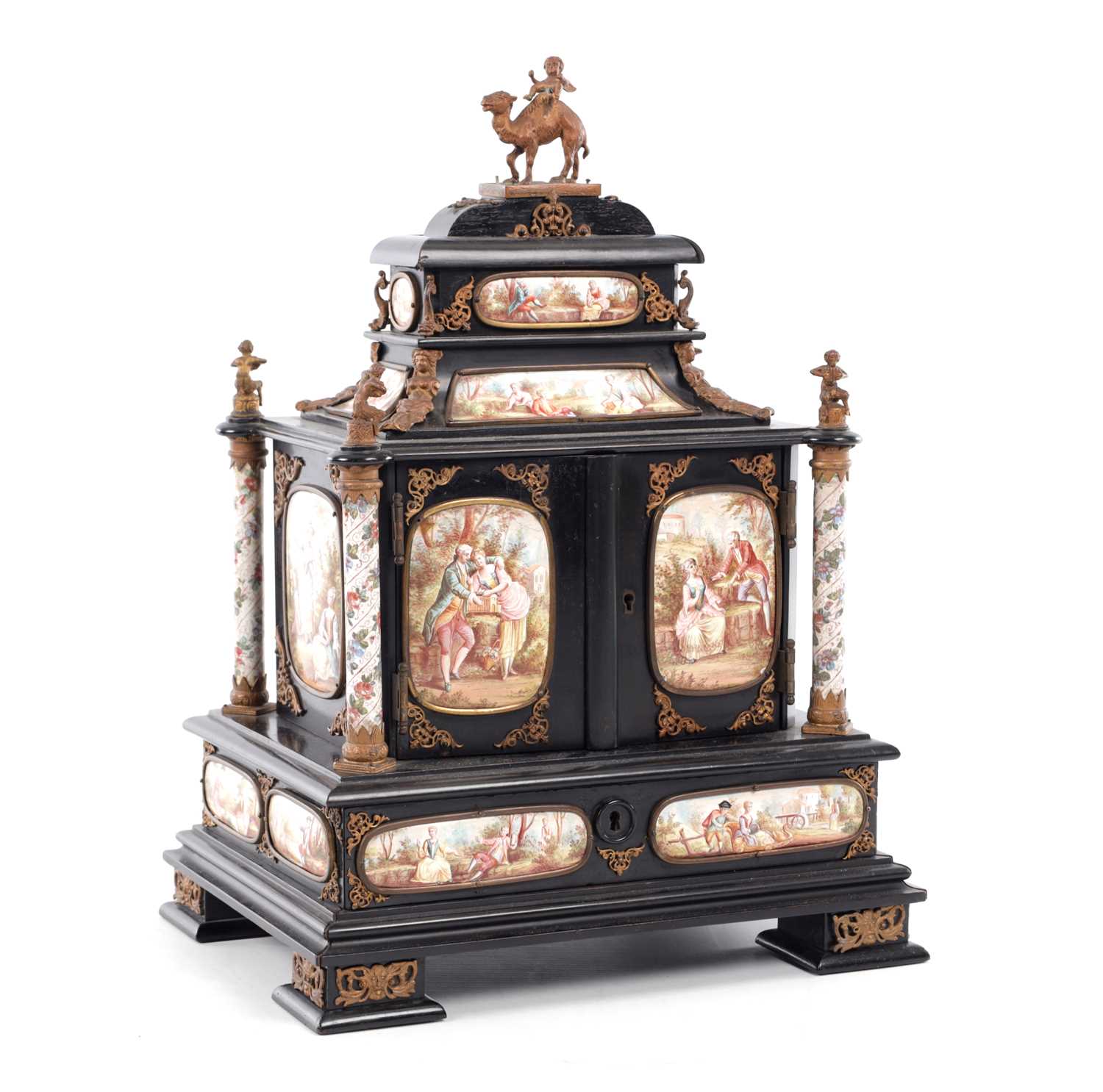 Lot 545 - A 19TH CENTURY AUSTRIAN EBONISED AND ENAMEL TABLE CABINET