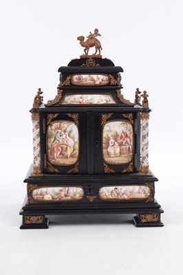 Lot 545 - A 19TH CENTURY AUSTRIAN EBONISED AND ENAMEL TABLE CABINET