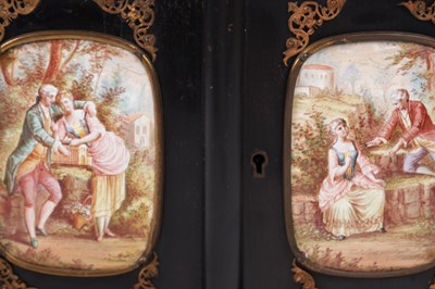 Lot 545 - A 19TH CENTURY AUSTRIAN EBONISED AND ENAMEL TABLE CABINET