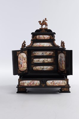 Lot 545 - A 19TH CENTURY AUSTRIAN EBONISED AND ENAMEL TABLE CABINET