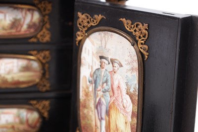 Lot 545 - A 19TH CENTURY AUSTRIAN EBONISED AND ENAMEL TABLE CABINET