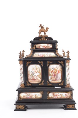 Lot 545 - A 19TH CENTURY AUSTRIAN EBONISED AND ENAMEL TABLE CABINET