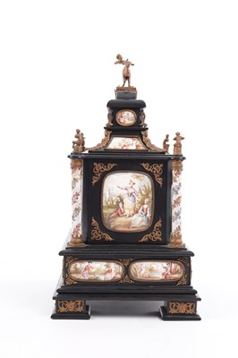 Lot 545 - A 19TH CENTURY AUSTRIAN EBONISED AND ENAMEL TABLE CABINET