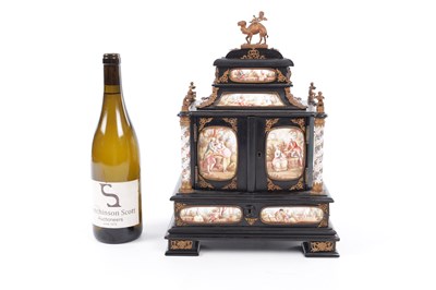 Lot 545 - A 19TH CENTURY AUSTRIAN EBONISED AND ENAMEL TABLE CABINET